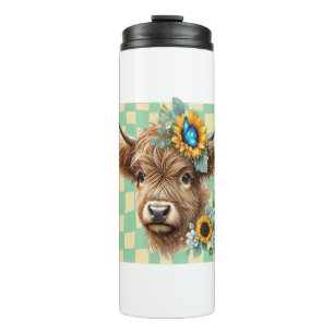 Sunflower Cow Png, Cute Highland Cow Thermal Tumbler