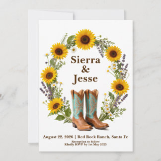 Sunflower Cowboy Boots Country Wedding Invitation