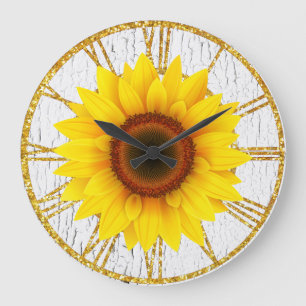 Sunflower Cracked Paint Background Large Clock