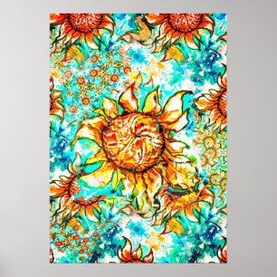 Sunflower Craze colorful summery pattern Poster