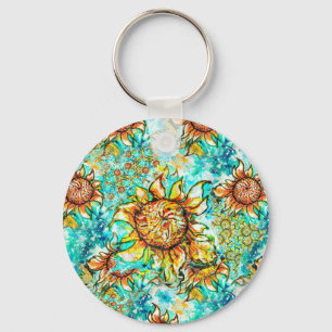 Sunflower Craze colourful summery pattern Keychain