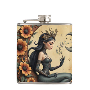 Sunflower Crescent Queen  Hip Flask