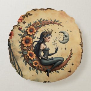Sunflower Crescent Queen Round Pillow