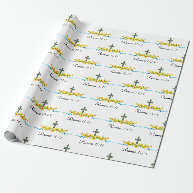 Sunflower & Cross Christian Wrapping Paper (Unrolled)