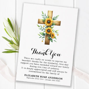 Sunflower Cross Modern Memorial Religious Funeral Thank You Card