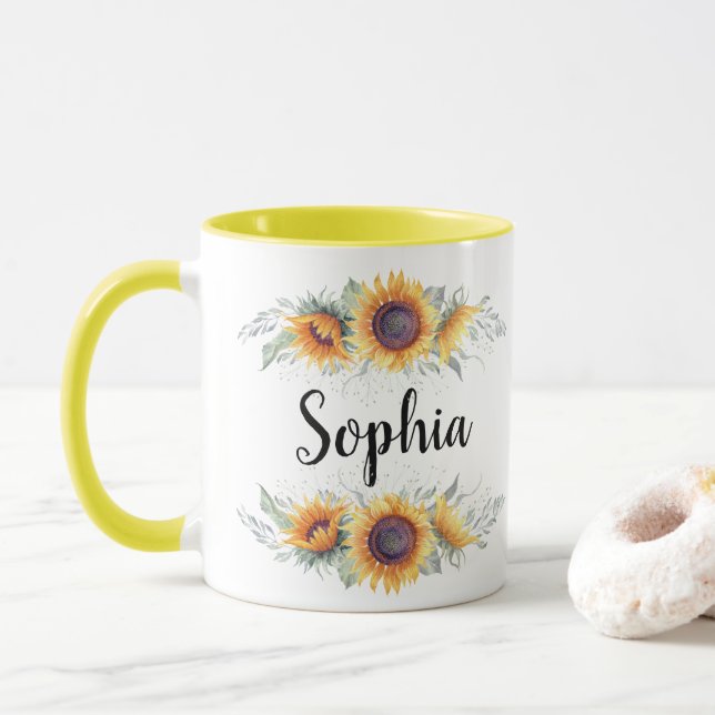 Sunflower Custom Name Mug (With Donut)
