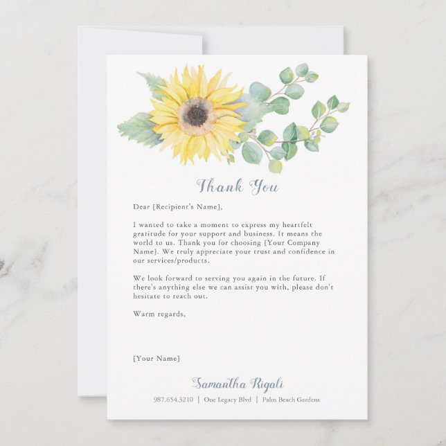 Sunflower Custom Thank You Cards for Business (Front)
