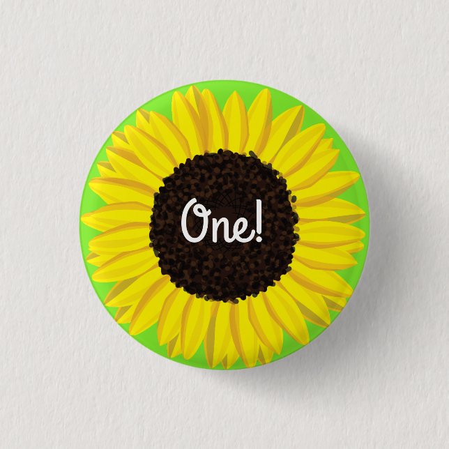 Sunflower Cute 1st Birthday Button Pin (Front)