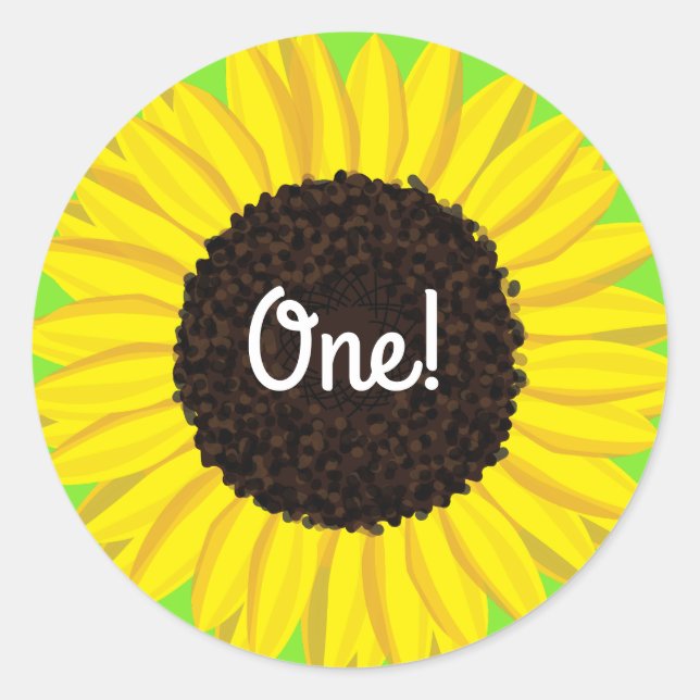 Sunflower Cute 1st Birthday Sticker Seals (Front)