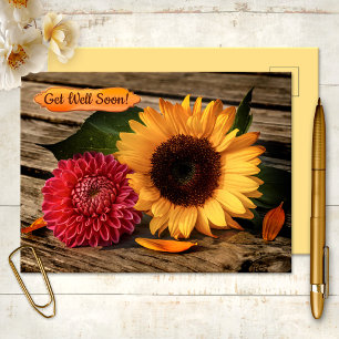 Sunflower Dahlia Se Bien Bientôt Carte Postale
