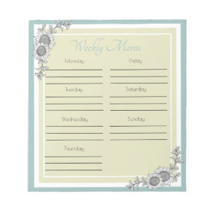 Sunflower Daily Menu Planner Notepad
