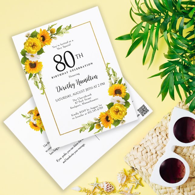  Sunflower Daisy 80th Birthday Party Invitation Postcard (Creator Uploaded)