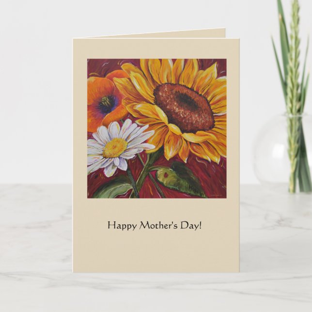 Sunflower, Daisy and Poppy Mothers day card (Front)