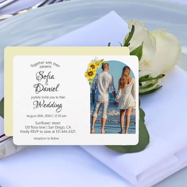 Sunflower daisy arch elegant photo invitation (Sunflower wedding)