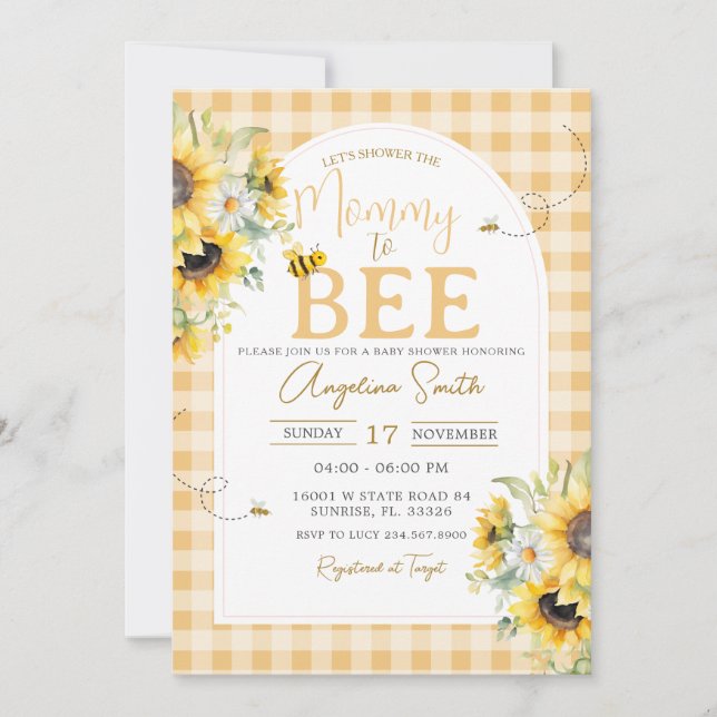 Sunflower Daisy Bee Mommy To Bee Baby Shower Invitation (Front)