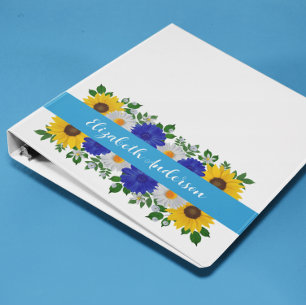 Sunflower Daisy Blue Floral Binder