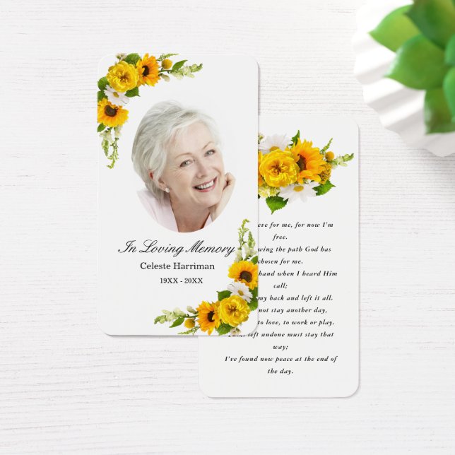 Sunflower Daisy Floral Photo Funeral Prayer Card (Bureau)