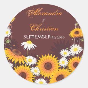 Sunflower Daisy Save The Date Wedding Announcement Classic Round Sticker