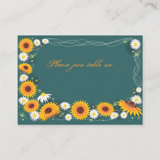 Sunflower & Daisy Wedding Party Table Carte Place (Devant)