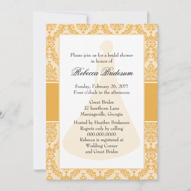 Sunflower Damask Bridal Shower Invitation (Front)