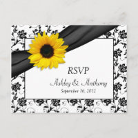 Sunflower Damask Wedding RSVP Postcard