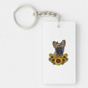Sunflower Decor Frenchie For Dog Lover Mom Dog Dad Keychain