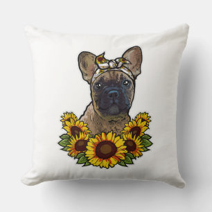 Sunflower Decor Frenchie For Dog Lover Mom Dog Dad Throw Pillow