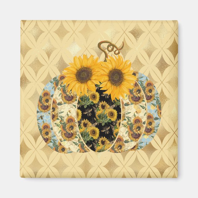 Sunflower Decorated Pumpkin Magnet (Front)