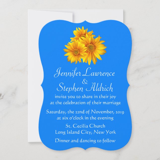 Sunflower Delft Blue Floral Faire-part de mariage (Devant)