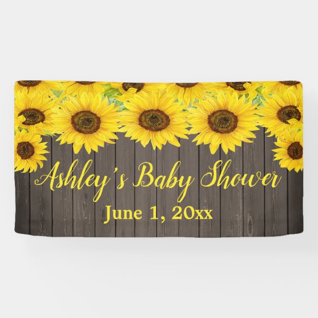 Sunflower Delight Baby Shower Banner Wood Rustic (Horizontal)