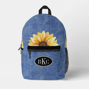 Sunflower Denim Monogram Printed Backpack