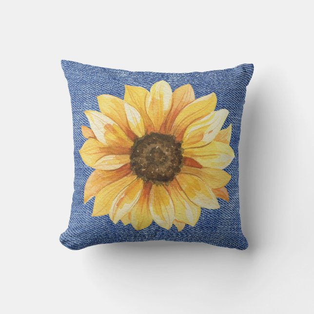 Sunflower Denim  Throw Pillow (Front)