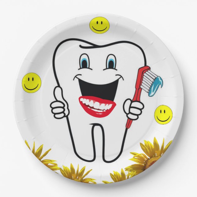 Sunflower Dentist Paper Plates (Front)