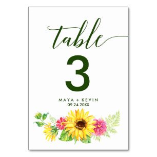 Sunflower d'été Numéro de table
