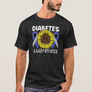 Sunflower Diabetes Awareness Grey Blue Ribbon Warr T-Shirt