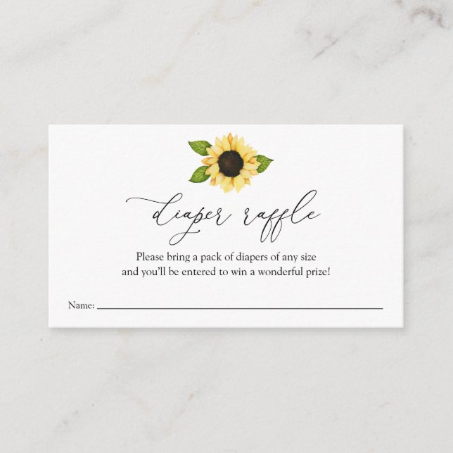 Sunflower Diaper Raffle insert card (Front)