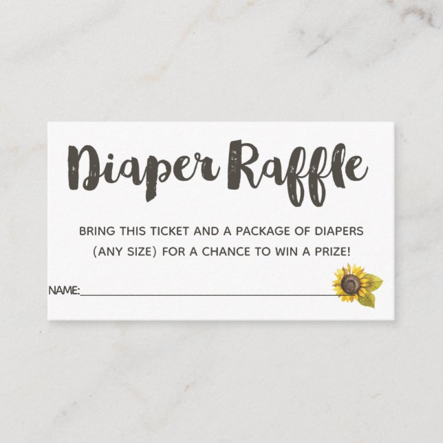 Sunflower Diaper Raffle Tickets Enclosure Card (Front)