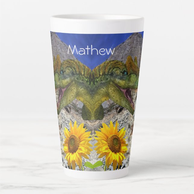 Sunflower Dinosaur Floral  Latte Mug (Front)