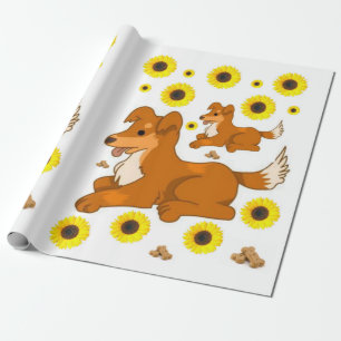 Sunflower Dog Matte Wrapping Paper