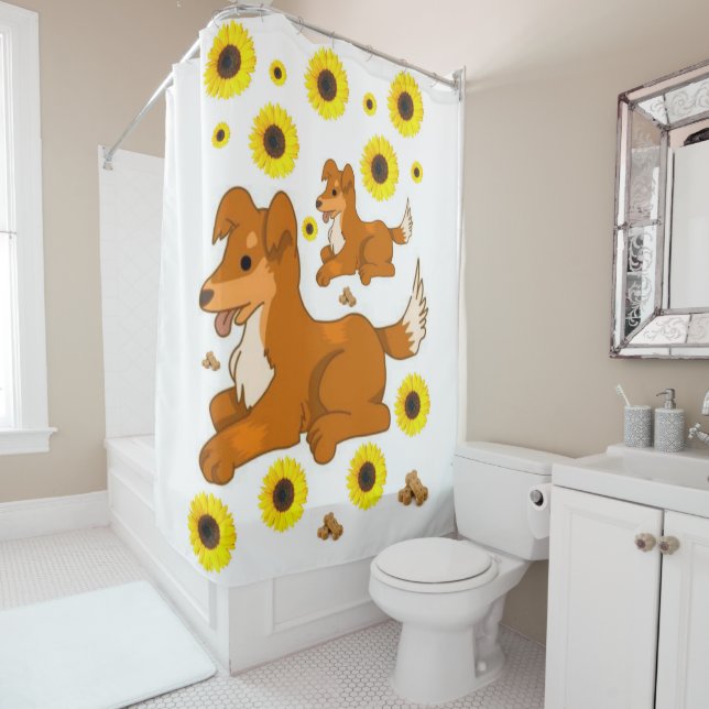 Sunflower Dog Shower Curtain (In Situ)
