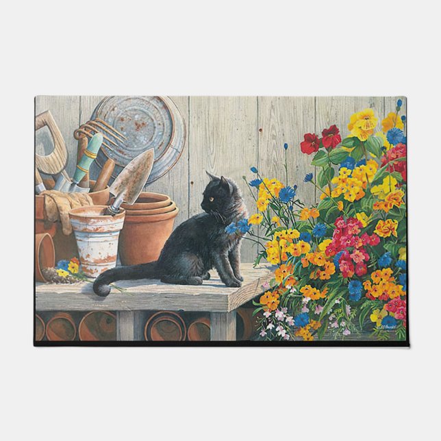 Sunflower Doormat, Cute Cats Sunflower Doormat (Front)