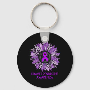 Sunflower Dravet Syndrome Awareness Purple Ribbon  Keychain