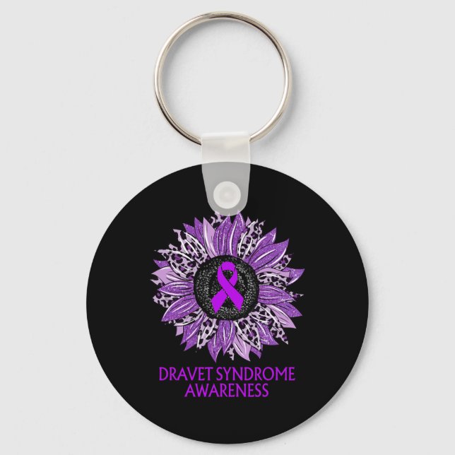 Sunflower Dravet Syndrome Awareness Purple Ribbon  Keychain (Front)