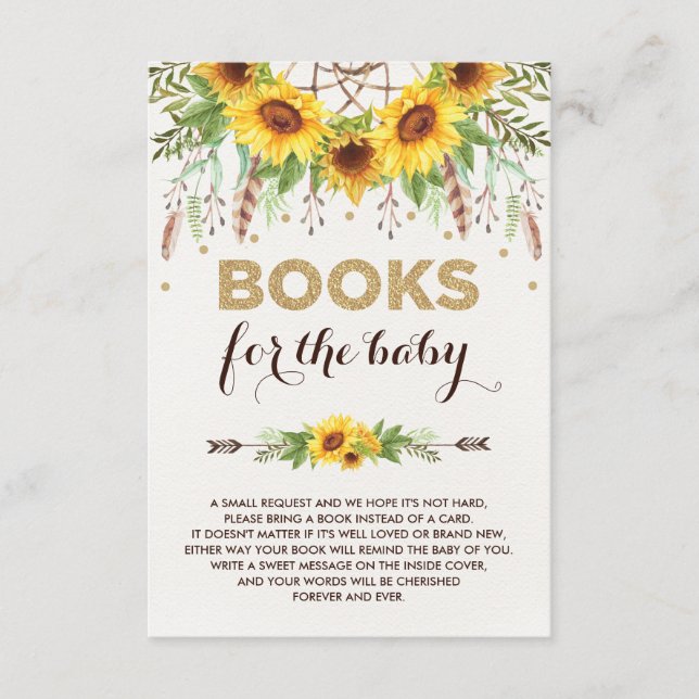 Sunflower Dreamcatcher Rustic Boho Books for Baby Enclosure Card (Front)