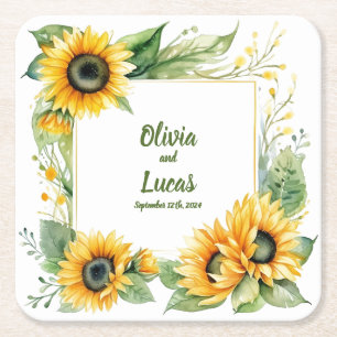 Sunflower Dreams: Personalized Wedding Coaster