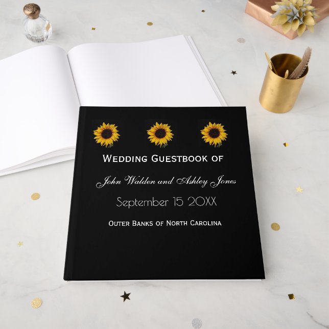 Sunflower Droplets Wedding Guest Book (Front Open)