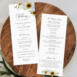 Sunflower Dusty Blue Floral Rustic Wedding Program