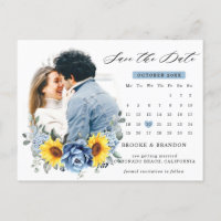 Sunflower Dusty Blue Peony Calendar Save the Date