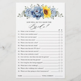 Sunflower Dusty Blue Slate      Bridal Shower Game