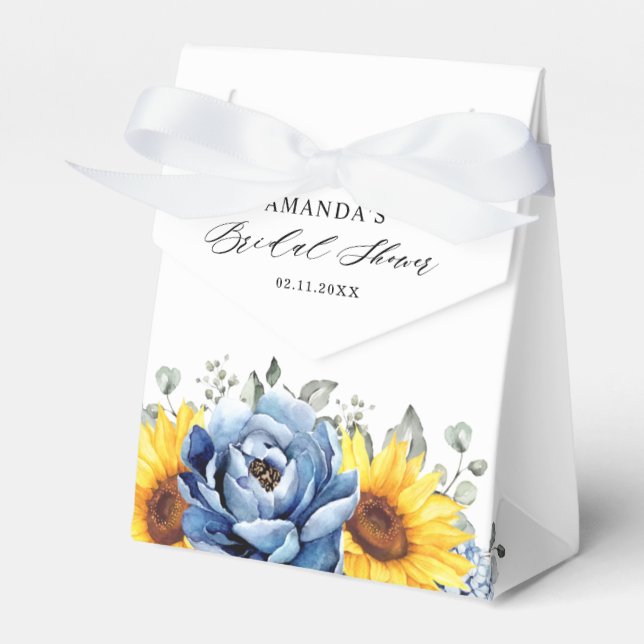 Sunflower Dusty Blue Slate Peony Bridal Shower Favor Box (Front Side)